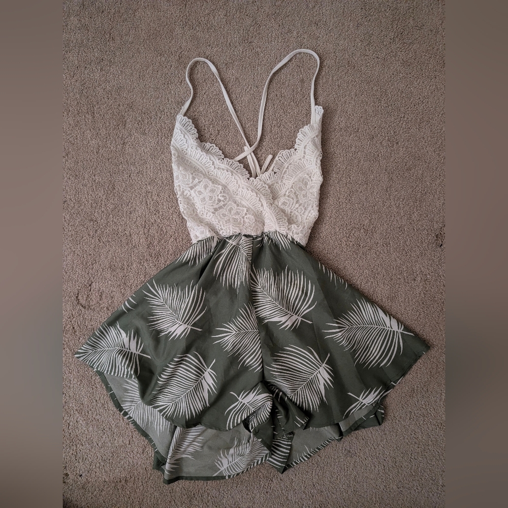 Green Floral Sleeveless Romper